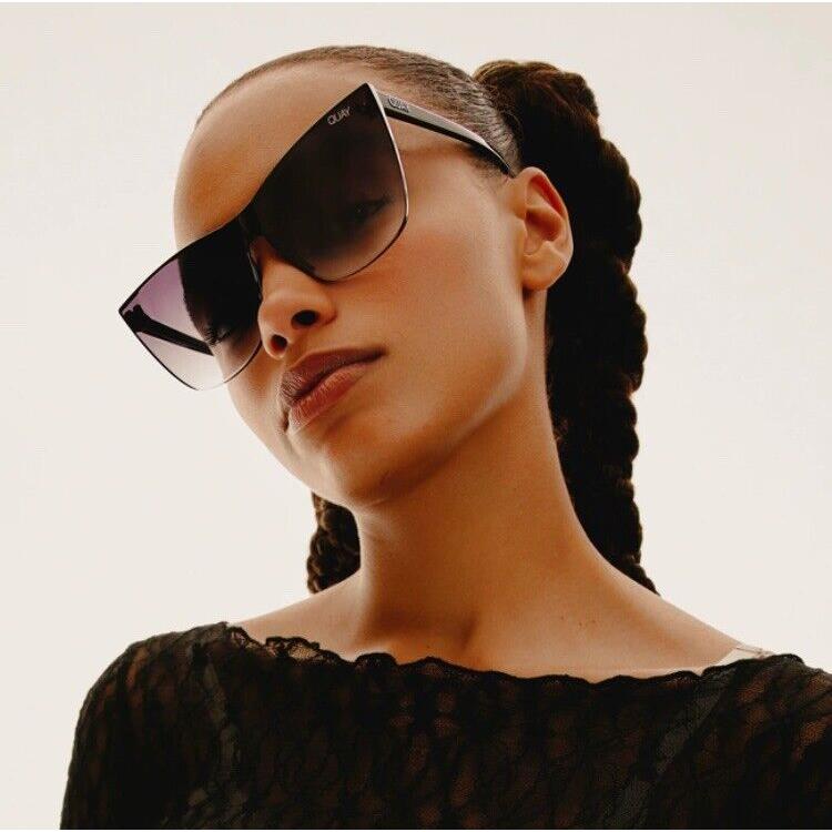 Quay Australia Come Thru Cat Eye Shield Oversized Sunglasses Black Gradient Fade