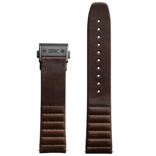 Xeric 22mm Ribbed Horween Leather Brown Strap with Gunmetal Deployant Clasp - Br