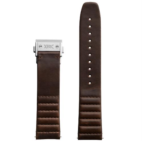 Xeric 22mm Ribbed Horween Leather Brown Strap with Silver Deployant Clasp - Bran