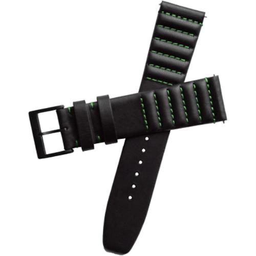 Xeric 20mm Ribbed Horween Leather Black Green Strap Black Buckle
