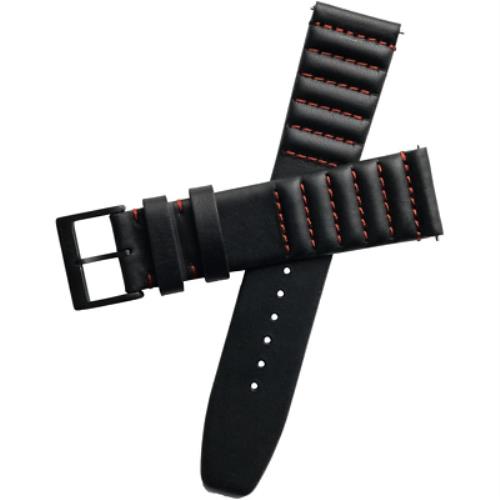 Xeric 20mm Ribbed Horween Leather Black Red Strap Black Buckle
