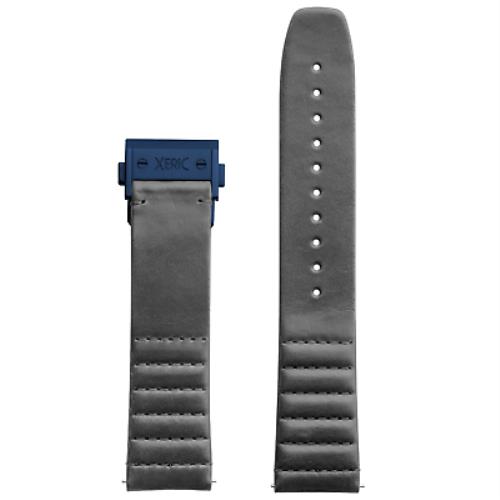 Xeric 22mm Ribbed Italian Leather Gray Strap with Blue Deployant Clasp - Brand N