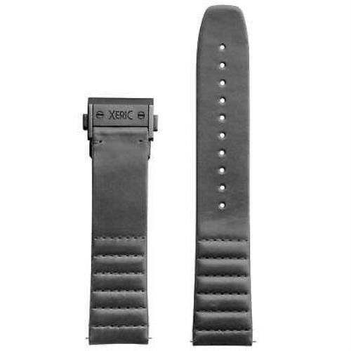 Xeric 22mm Ribbed Italian Leather Gray Strap with Gunmetal Deployant Clasp - Bra