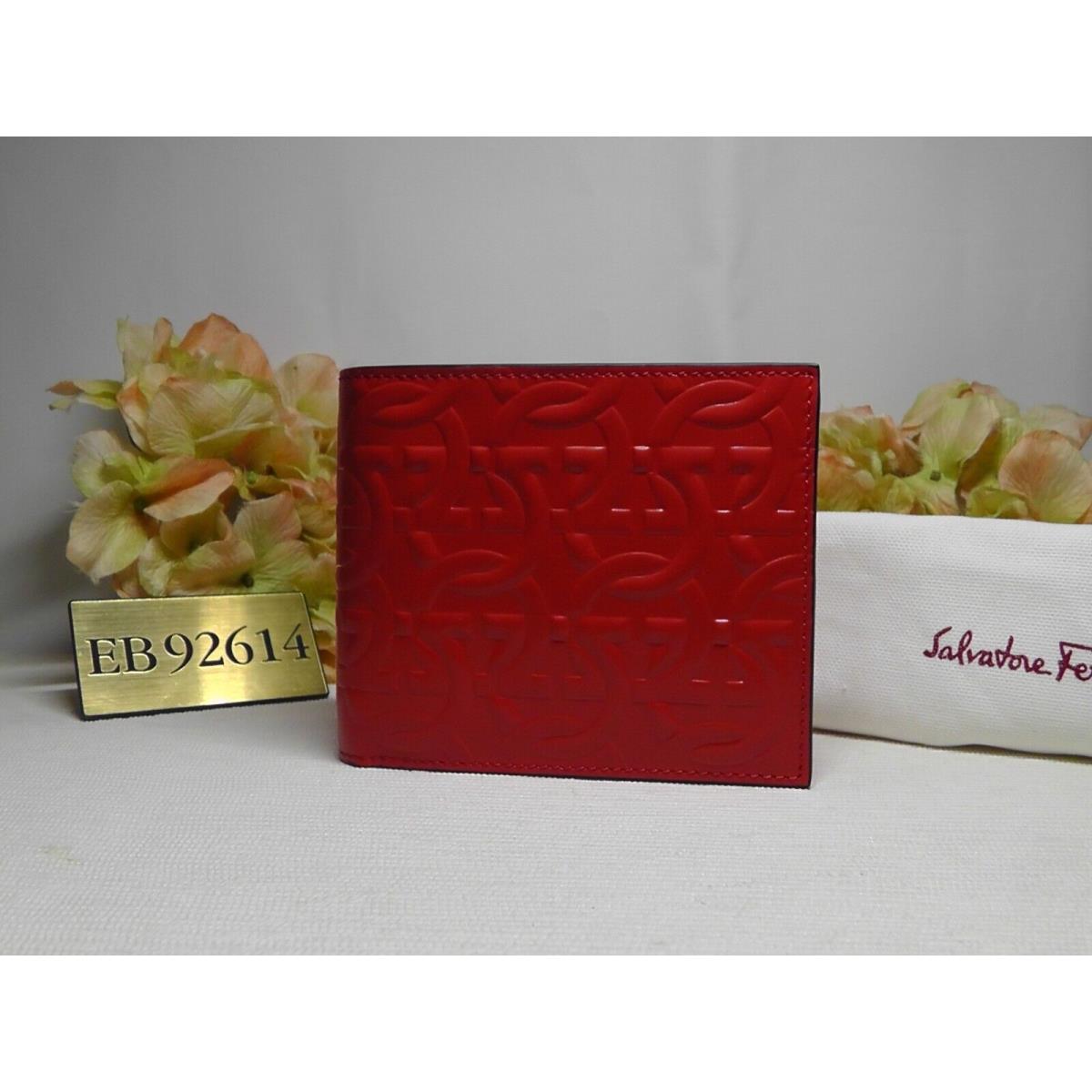 Salvatore Ferragamo Travel Gancini Embossed Red/black Leather Bifold Wallet