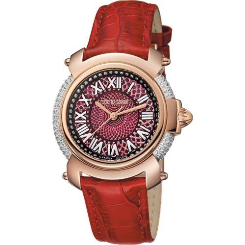 Roberto Cavalli Women`s RV1L006L0036 Diamond Roman Number Red Leather Wristwatch