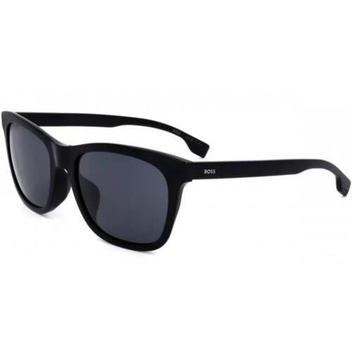Boss By Hugo Boss Men`s Black Soft Square Sunglasses - 1555OF 0807 IR - Frame: Black, Lens: Grey