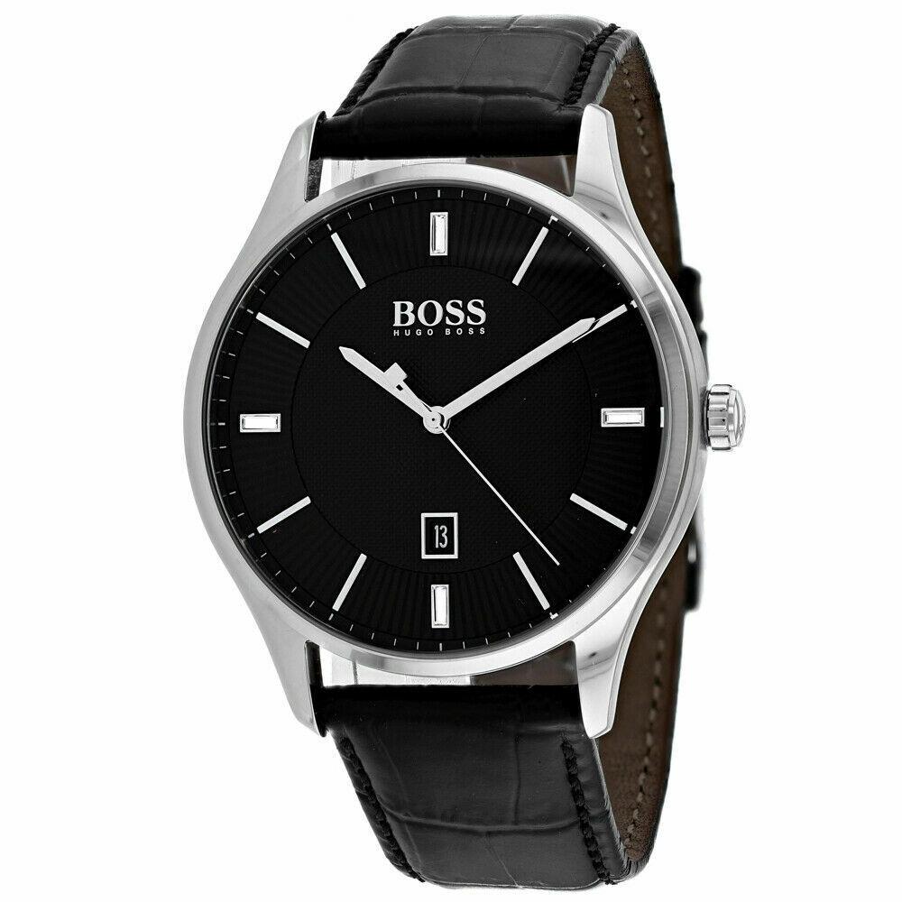 Hugo Boss 1513520 Governor 42MM Men`s Black Leather Watch - Black