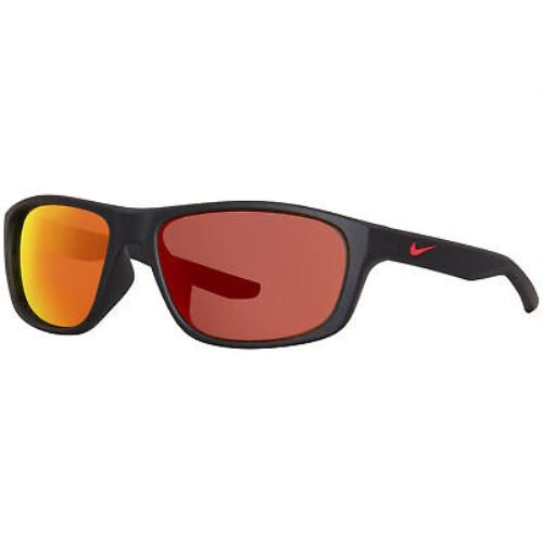 Nike Lynk-m FD1817 010 Sunglasses Matte Black/red Mirror Rectangle Shape 57mm - Black Frame, Red Lens