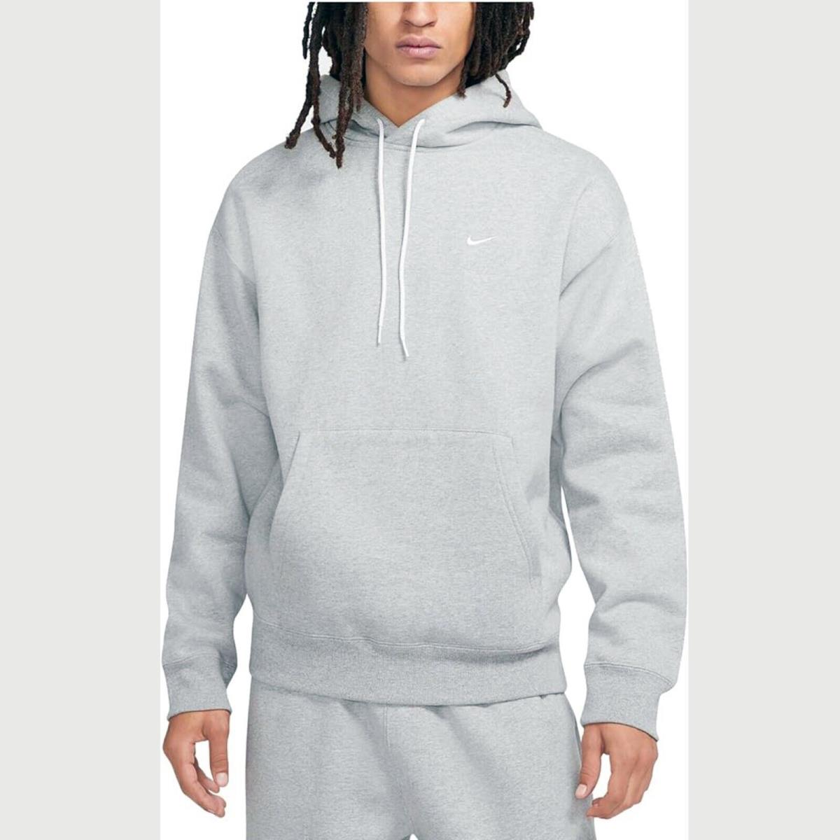 Nike Men`s Fleece Pullover Hoodie Dark Grey Heather DX1355-063 Size MD Reg: