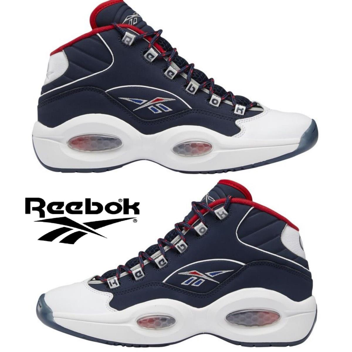 Reebok Question Mid Basketball Shoes Men`s Sneakers Running Casual Sport - Blue , Navy/White/Red Manufacturer