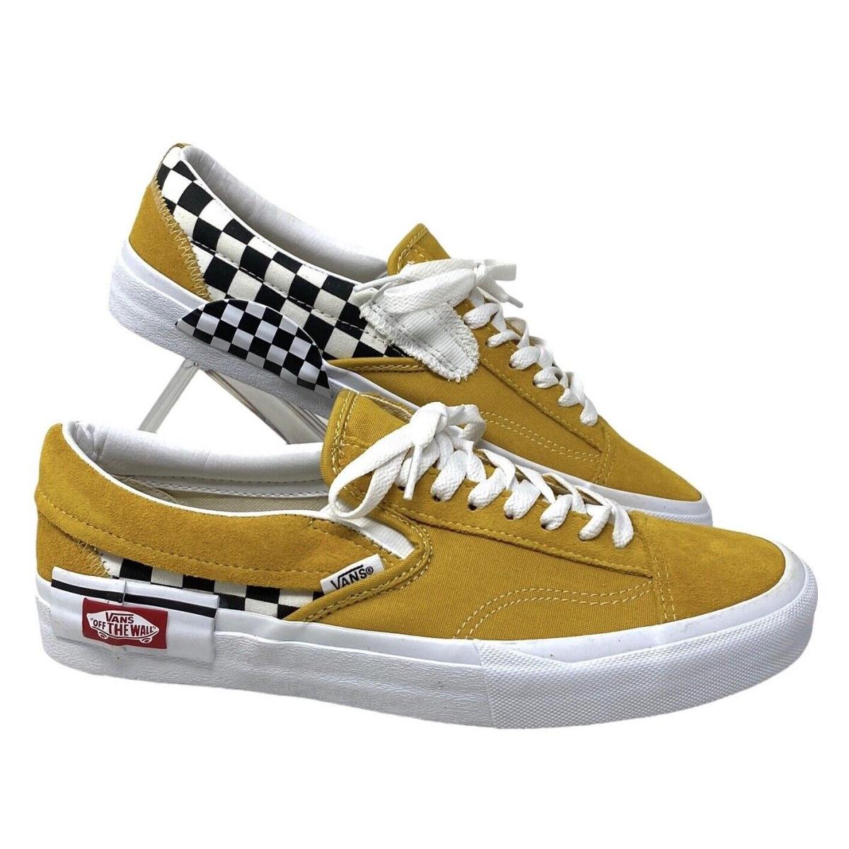 Vans Slip On Sneakers Yellow Check Suede Shoes For Men Skate Custom ALSU01256