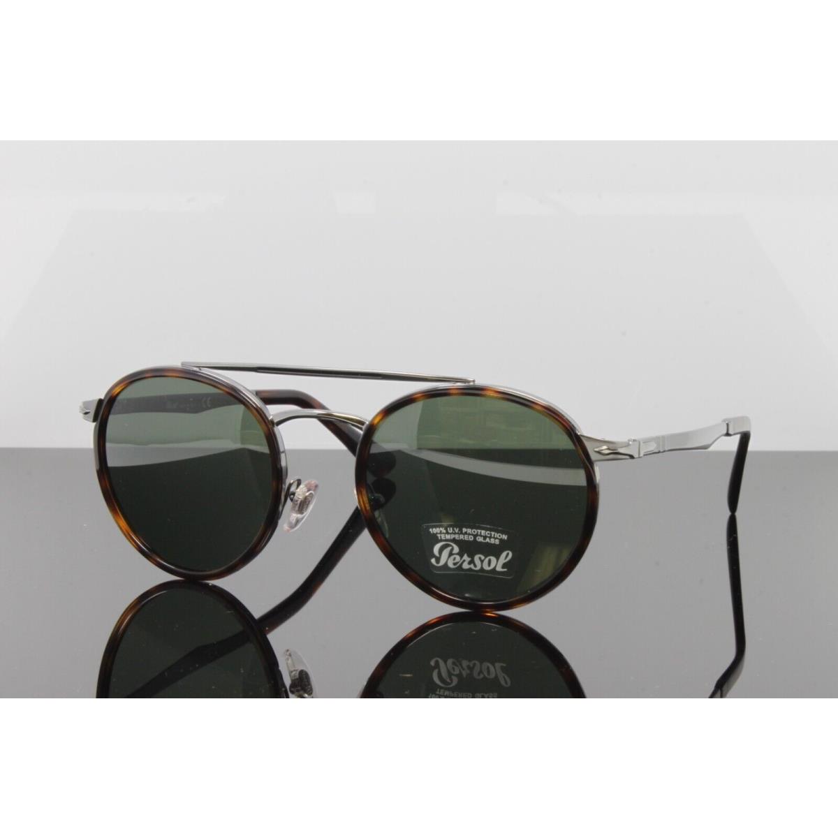 Persol Sunglasses Men`s Round PO2467S 51331 Gunmetal Havana 50mm Green Lens