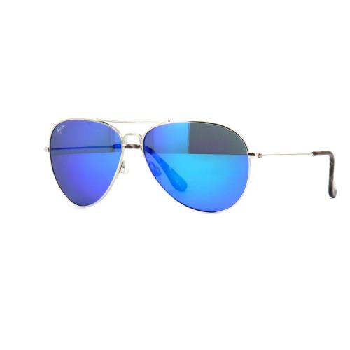 Maui Jim Mavericks Silver Polarized Hawaii Blue Lens Sunglass B264-17 - Frame: Silver, Lens: Blue