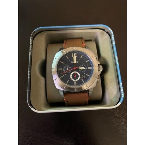 Fossil Men Watch Blue Dial with Brown Strap Chronograph