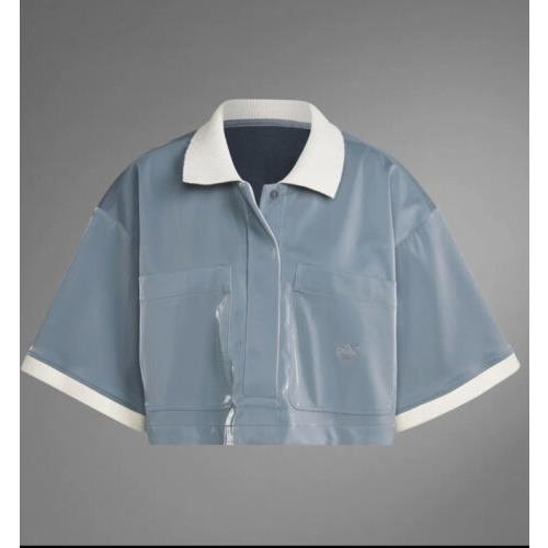 Adidas Blue Version High Shine Crop Polo Shirt Avant-garde Jacket Firebird Mediu
