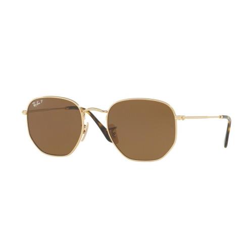 Ray-ban Hexagonal Metal RB 3548N Gold/B-15 Classic Brown Polarized Sunglasses