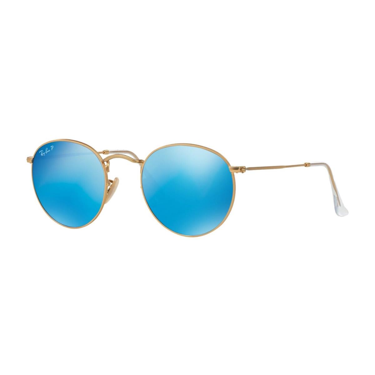 Ray-ban Round Metal RB 3447 Matte Gold/blue Polarized Flash 112/4L Sunglasses