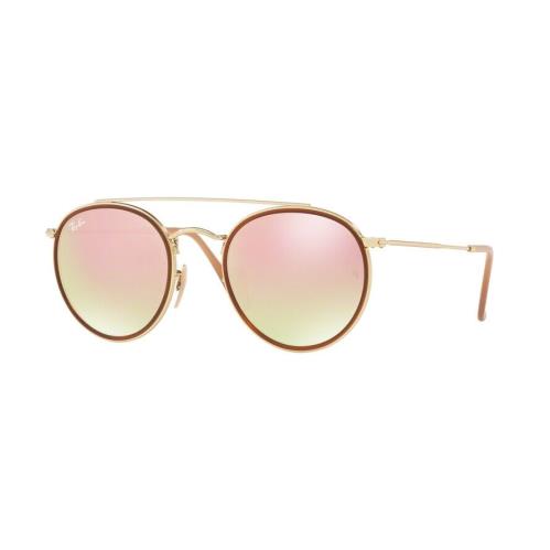 Ray-ban Double Bridge RB 3647N Gold Light Havana/copper Shaded Mirror Sunglasses