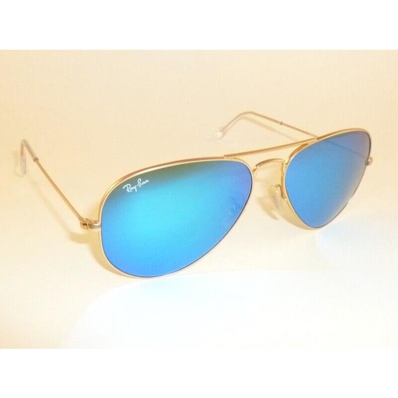 Ray Ban Aviator Sunglasses Matte Gold Frame RB 3025 112/17 Blue Mirror 58mm