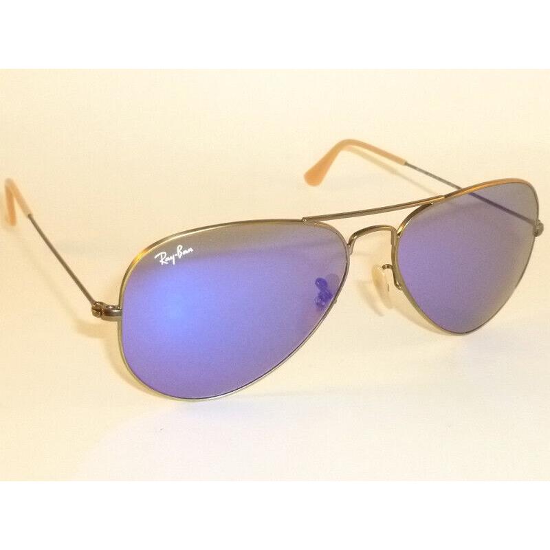 Ray Ban Aviator Sunglasses Brushed Bronze Frame RB 3025 167/68 Blue Lenses 58mm