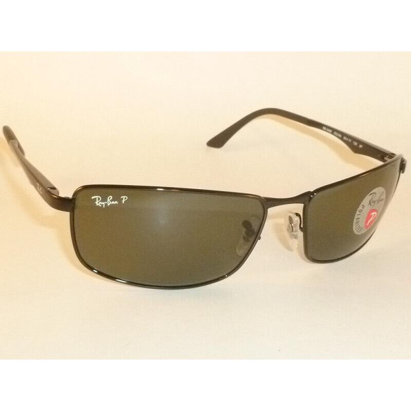 Ray Ban Sunglasses Black Frame RB 3498 002/9A Polarized Green Lenses 64mm