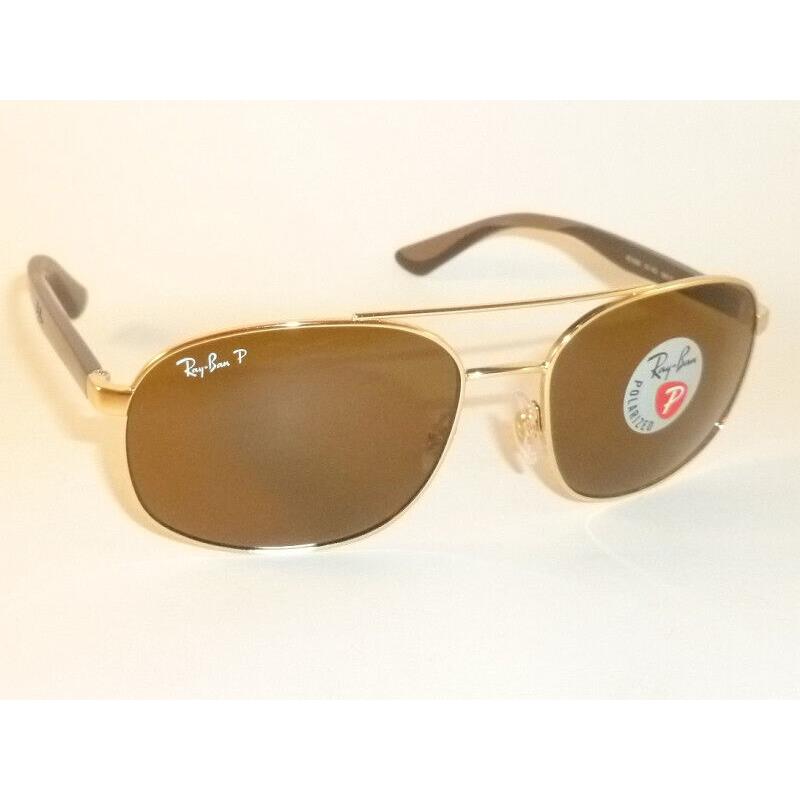 Ray Ban Sunglasses Gold Frame RB 3593 001/83 Polarized Brown Lenses