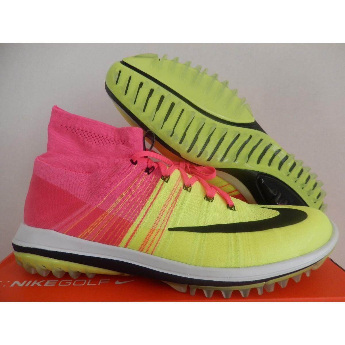 Nike Flyknit Elite Pink Blast black volt white Golf Cleats SZ 14 844450 600 SporTipTop