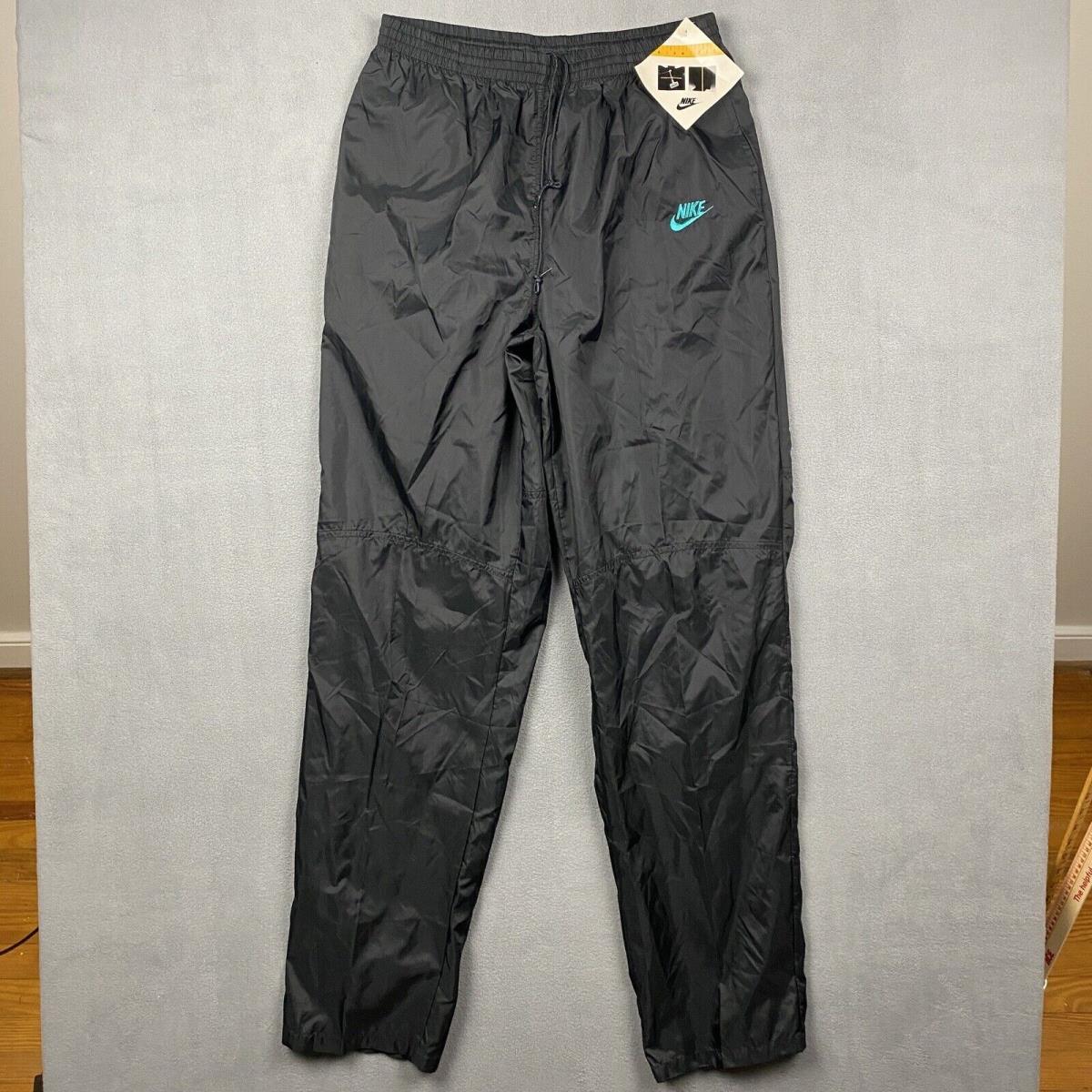 Vintage Nike Pants Mens 1X Black Turquoise Big Swoosh Nylon Cuffed Jogger