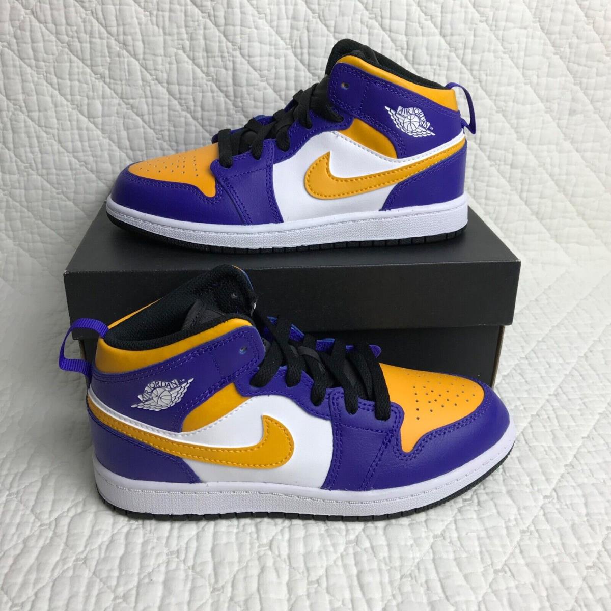 Nike Air Jordan 1 Mid GS Shoes Kids Boys SZ 6.5Y Purple/yellow DQ8423-517