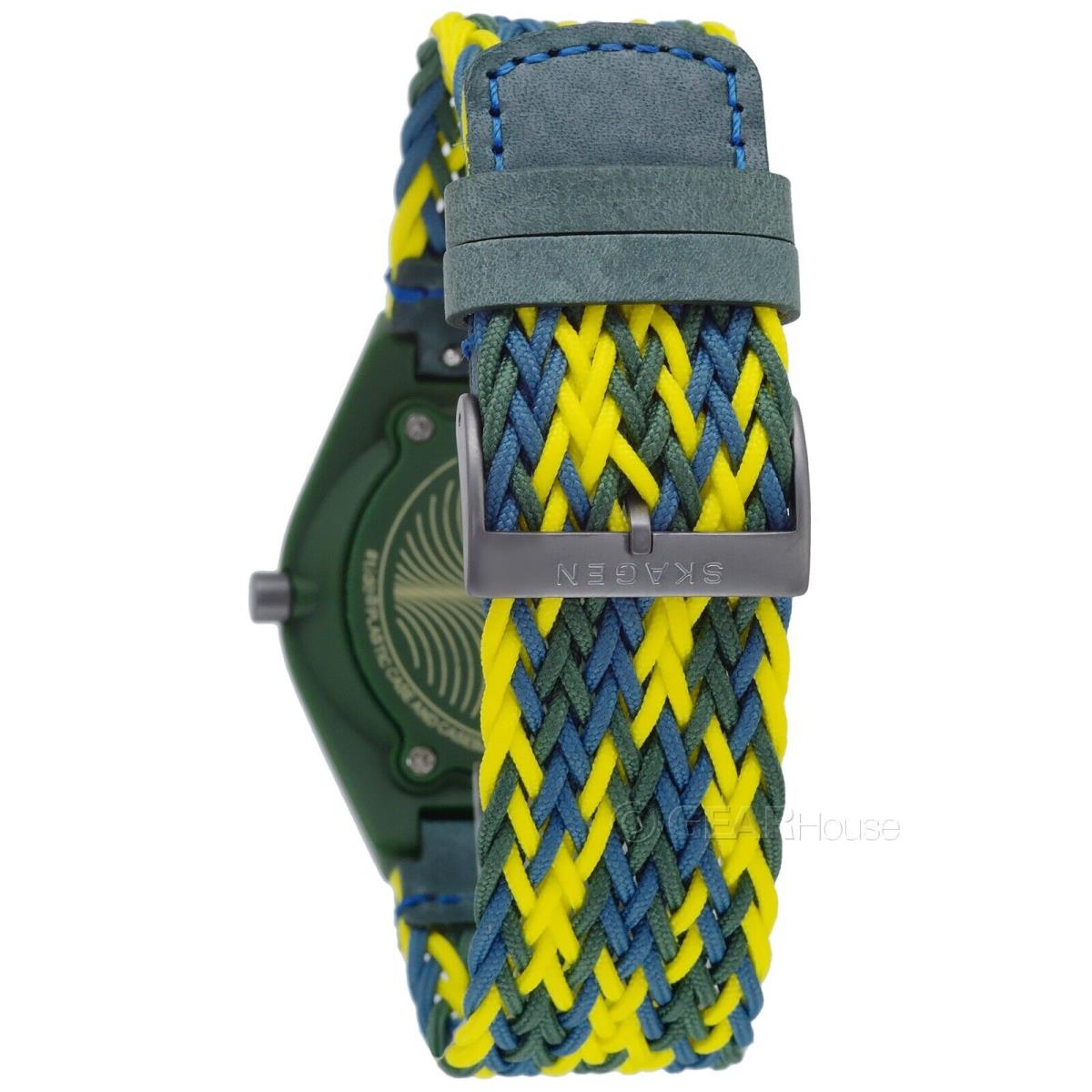 Skagen Samso Series Mens Solar Powered Watch Green Yellow Braided Band Recycled