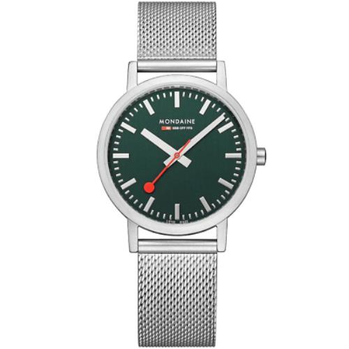 Mondaine Classic 36mm Green SS Unisex Watch