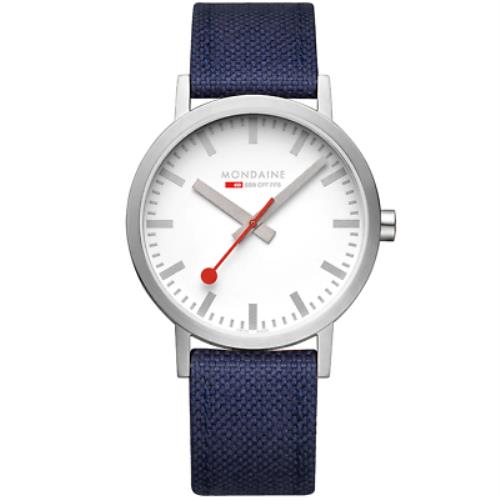 Mondaine Classic Recycled Pet 40mm White Blue Unisex Watch