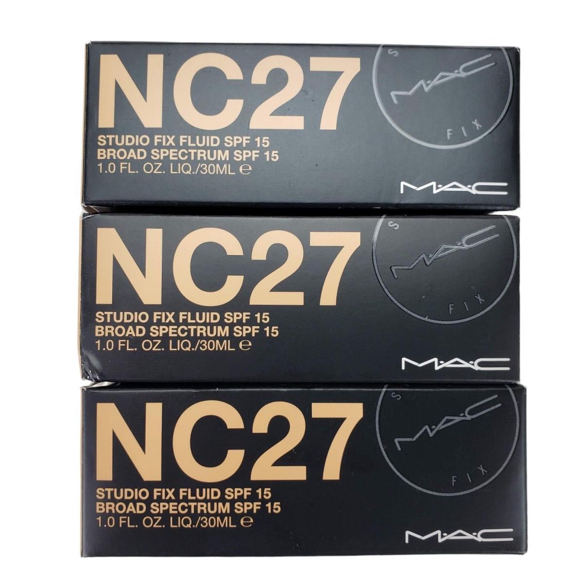 Mac Cosmetics Studio Fix Fluid Spf 15 Foundation - NC27 - 1.0 Oz. 3 Pack