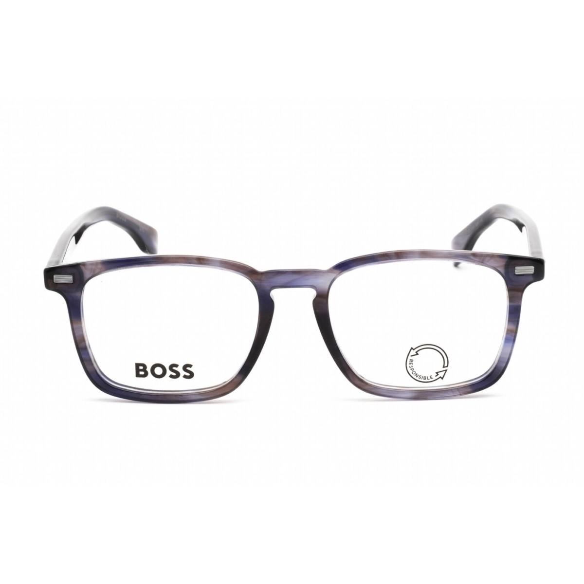 Hugo Boss Men`s Eyeglasses Blue Havana Plastic Square Frame Boss 1368 0JBW 00