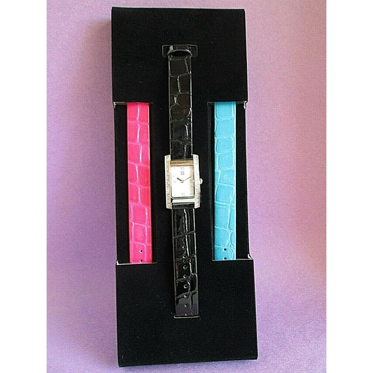 Givenchy Parfums 1990`s Vintage Watch 3 Crocodile Bands Blue Pink Black