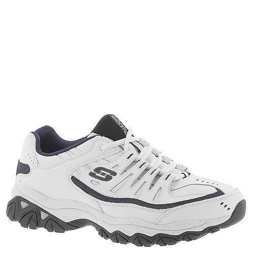 Mens Skechers Sport After Burn M. Fit White Navy Leather Shoes - White Navy