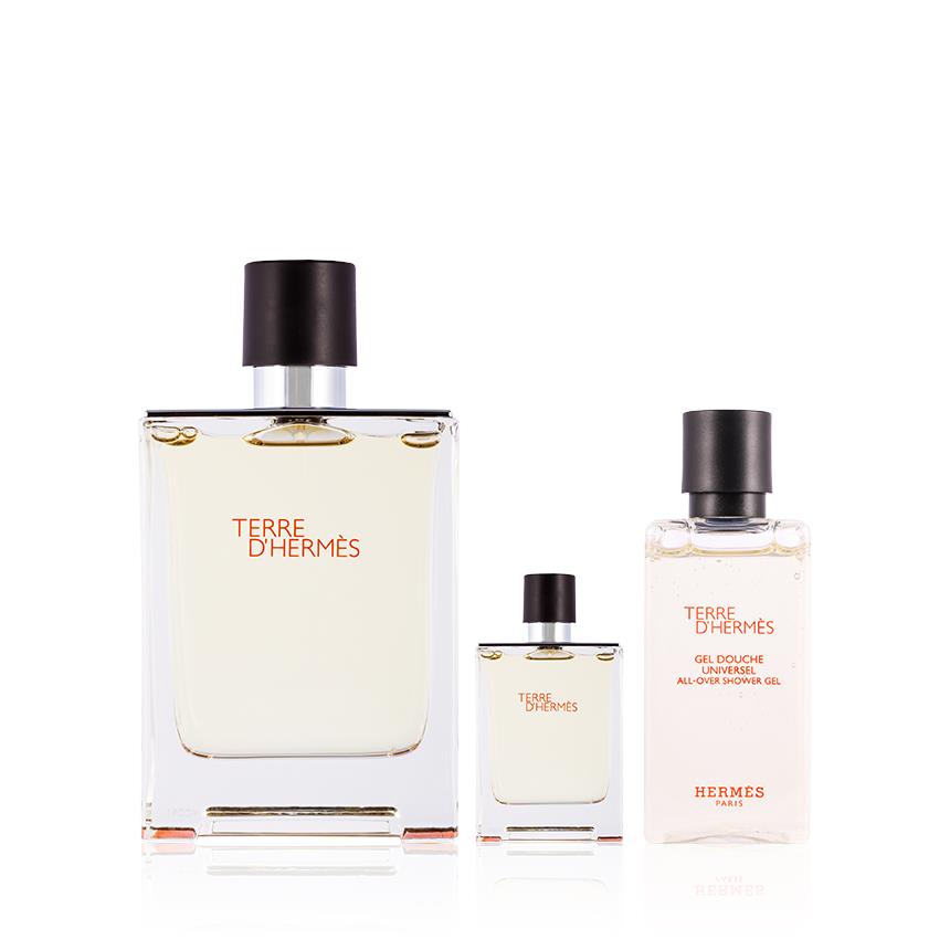 Terre D`hermes 3 PC Gift Set For Men - 3.4OZ Edt + 0.42OZ Edt + 2.7OZ Shower Gel