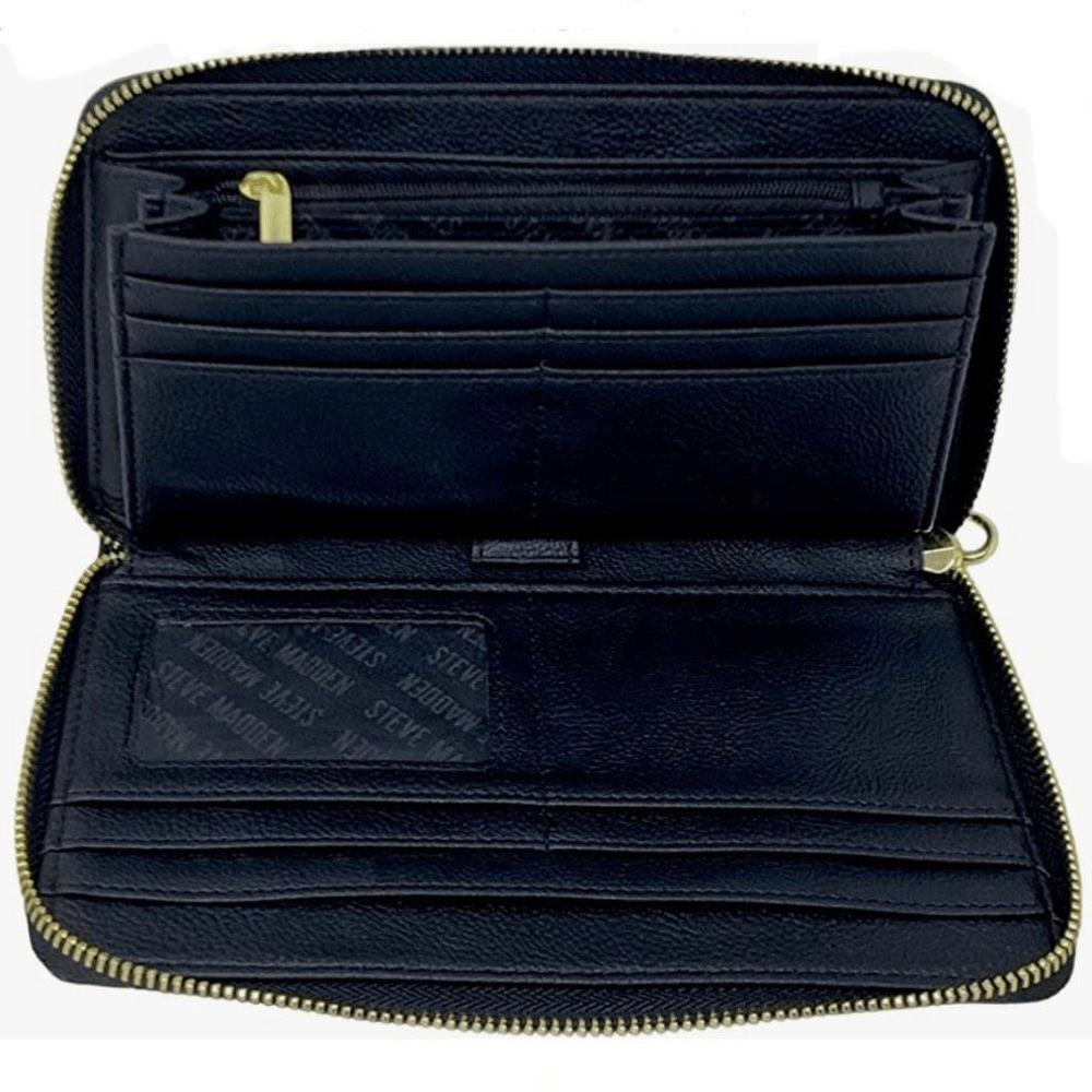 Gorgeous Steve Madden Bzippy Black /gold Zip All Around Wallet Wristlet