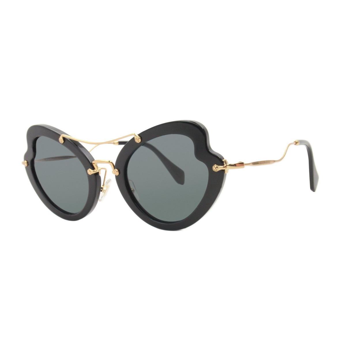 Miu Miu MU11RS 1AB1A1 Butterfly Sunglasses Polished Black Gold / Grey Lens