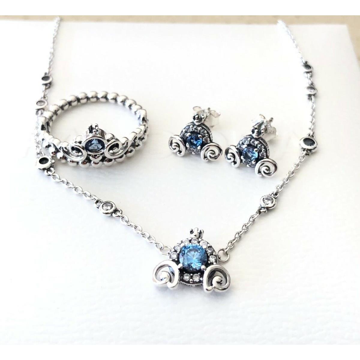 Pandora Cinderella Pumpkin Earrings Ring+necklace Set 199191C01 299193C01 399198C01