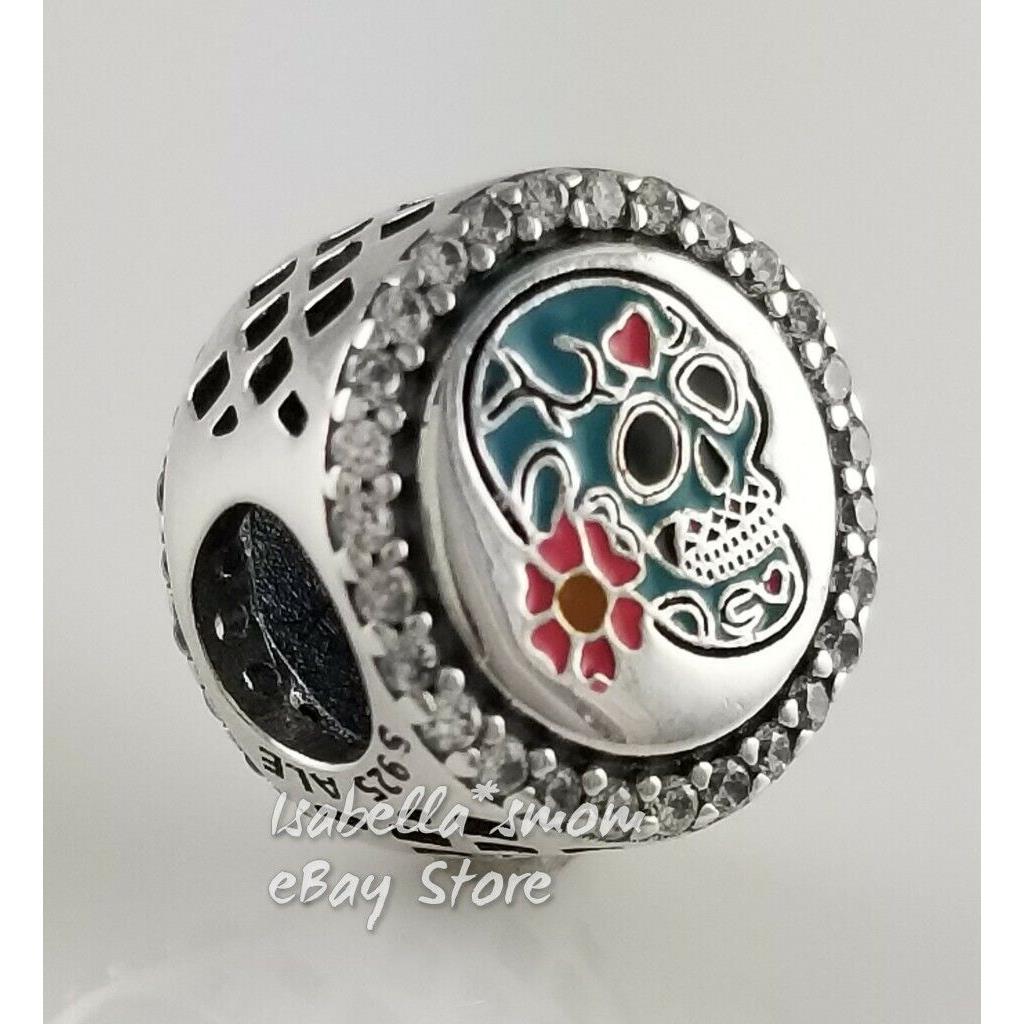 Day OF The Dead Pandora Blue Sugar Skull Halloween Charm ENG792016CZ