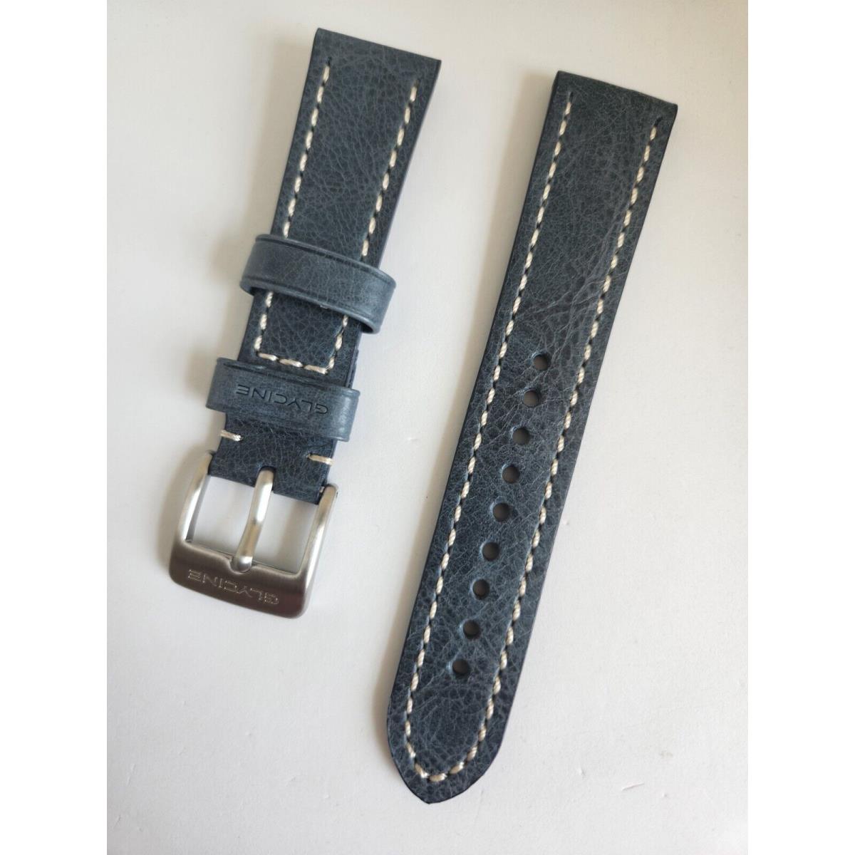 Oem Glycine Airman 22mm Blue Leather Strap Band Bracelet with Steel Buckle
