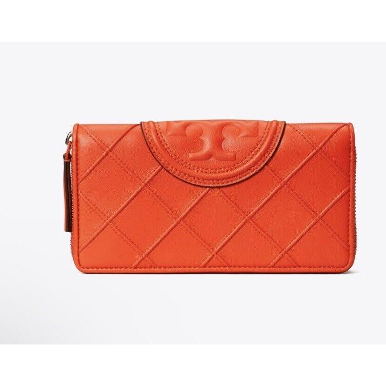 Tory Burch Fleming Continental Quilted Leather Wallet Orange Packaging