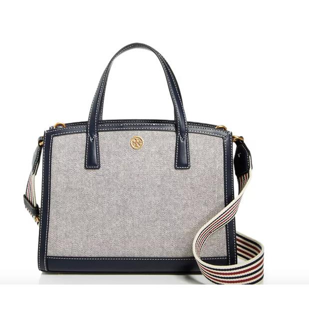 Tory Burch Walker Canvas Webbing Triple Compartment Satchel Crossbody