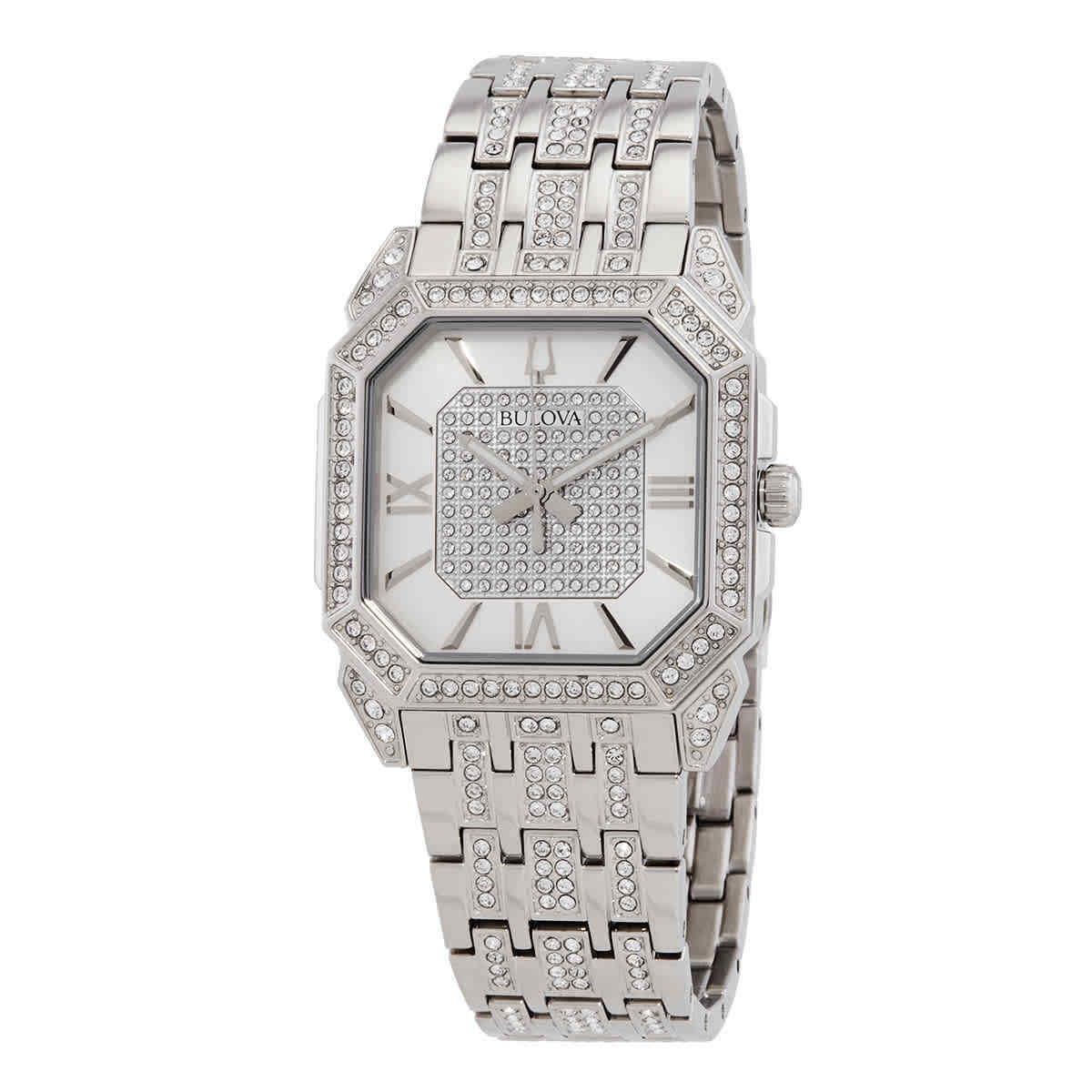 Bulova Octava Quartz Crystal Silver Dial Men`s Watch 96A285 - Dial: Silver, Band: Silver, Bezel: Silver