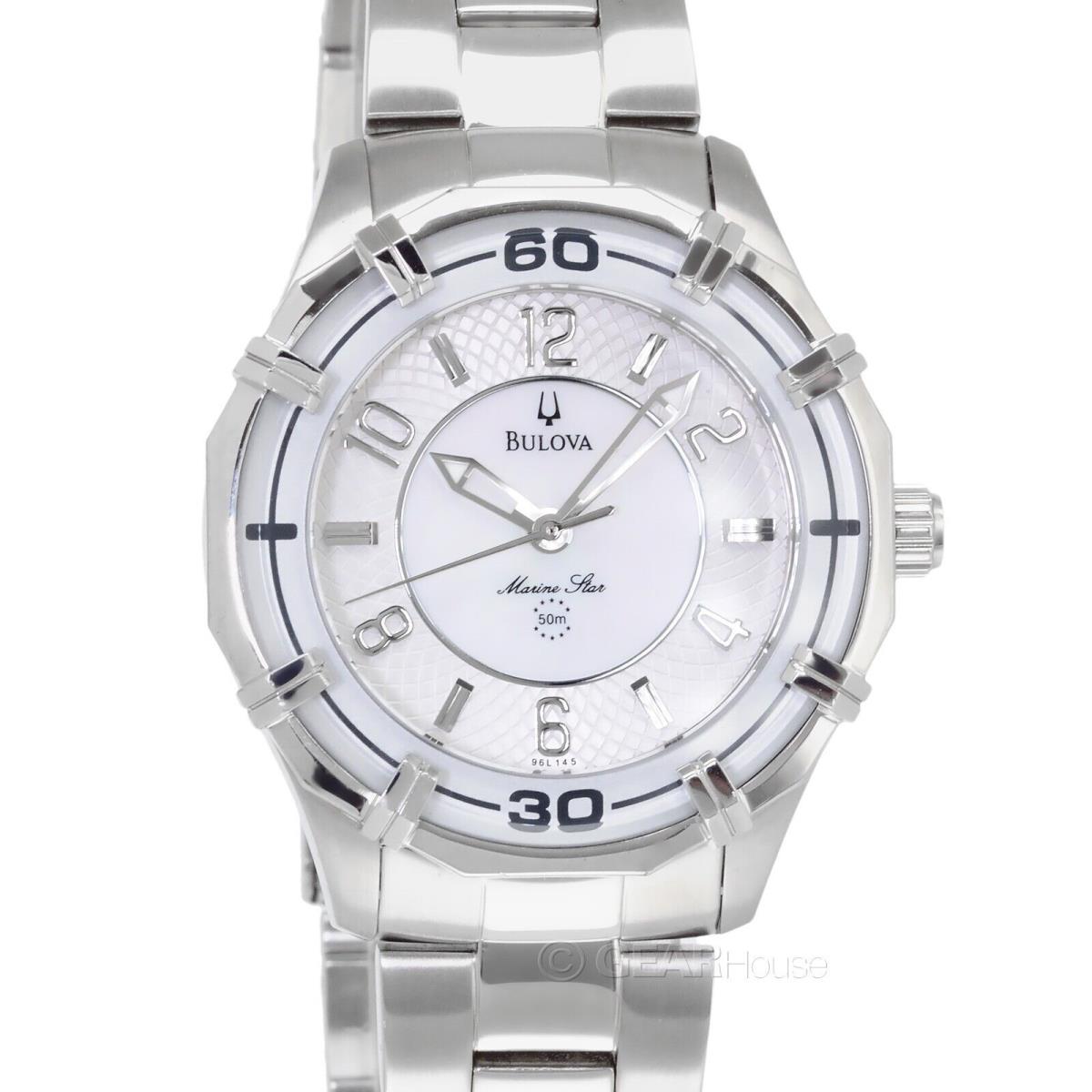 Bulova Marine Star Womens Watch White Mop Dial Silver Stainless Steel Band