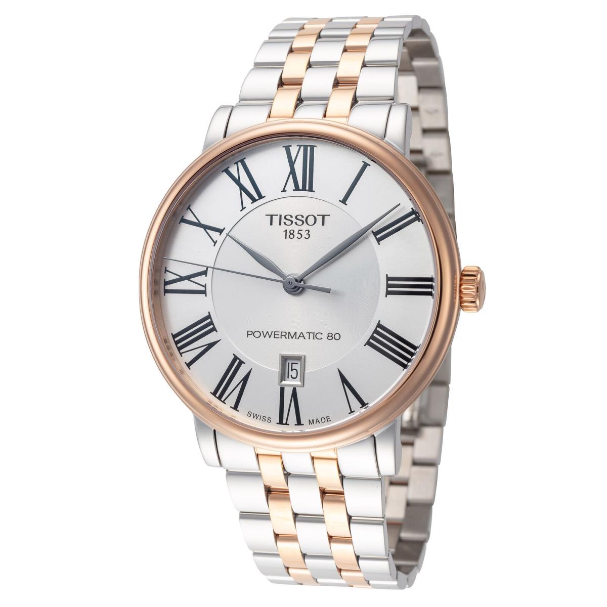 Tissot Men`s T122.407.22.033.00 Carson 40mm Automatic Watch - Dial: Silver, Band: Silver, Pink, Other Dial: Silver