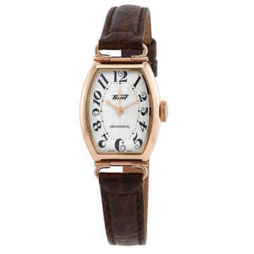 Tissot Heritage Hand Wind White Dial Ladies Watch T128.161.36.012.00 - Dial: White, Band: Brown, Bezel: Rose Gold-tone