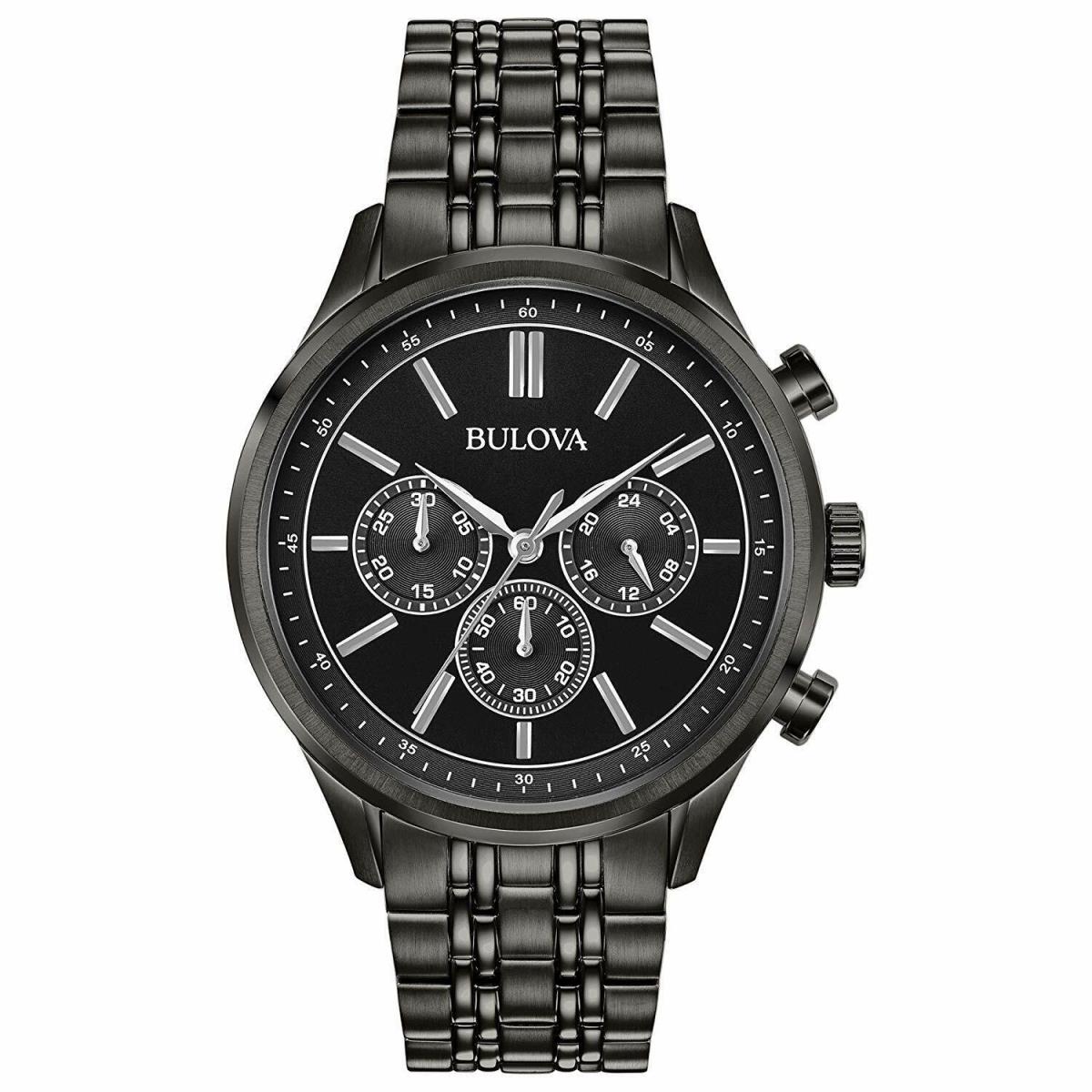 Bulova Men`s Quartz Chronograph Silver Band Black Dial Watch 42mm 98A217