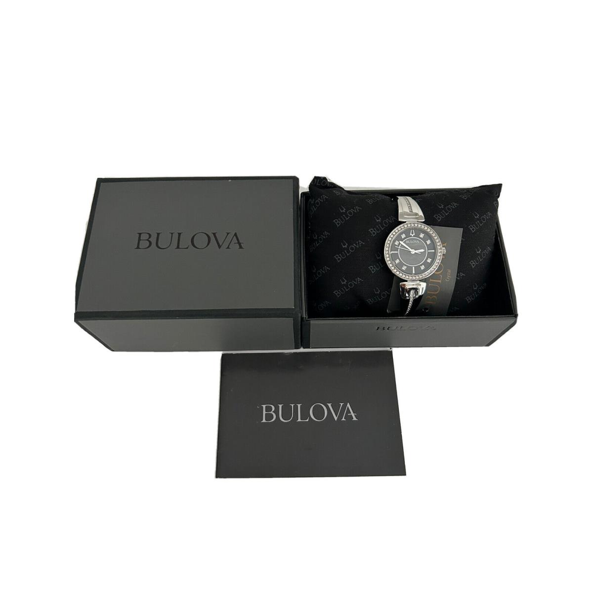 Bulova Crystal Bangle Women Watch Stainless Steel Black Mother of Pearl 96X152